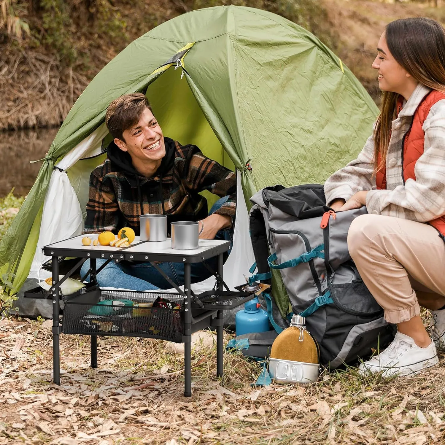 Titanker Small Camp Table 2ft with Storage Bag & Side Racks, Folding Camping Table Portable, Picnic & Beach Table, Car Camping Essentials, Aluminum Light & Solid