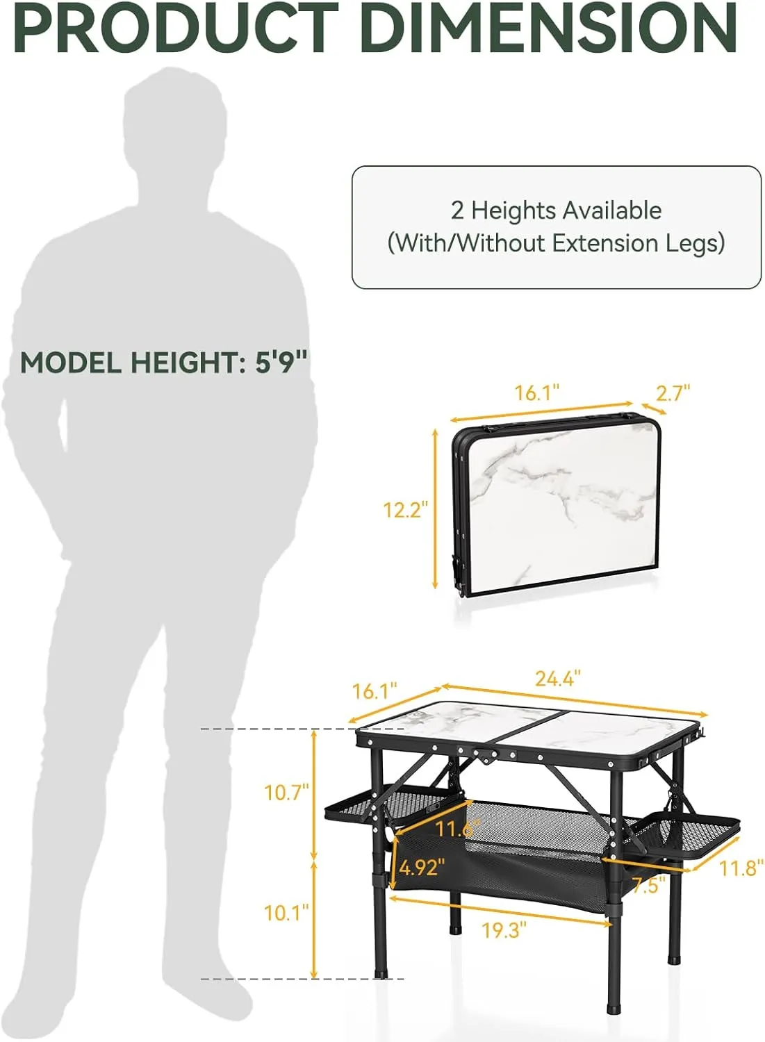 Titanker Small Camp Table 2ft with Storage Bag & Side Racks, Folding Camping Table Portable, Picnic & Beach Table, Car Camping Essentials, Aluminum Light & Solid