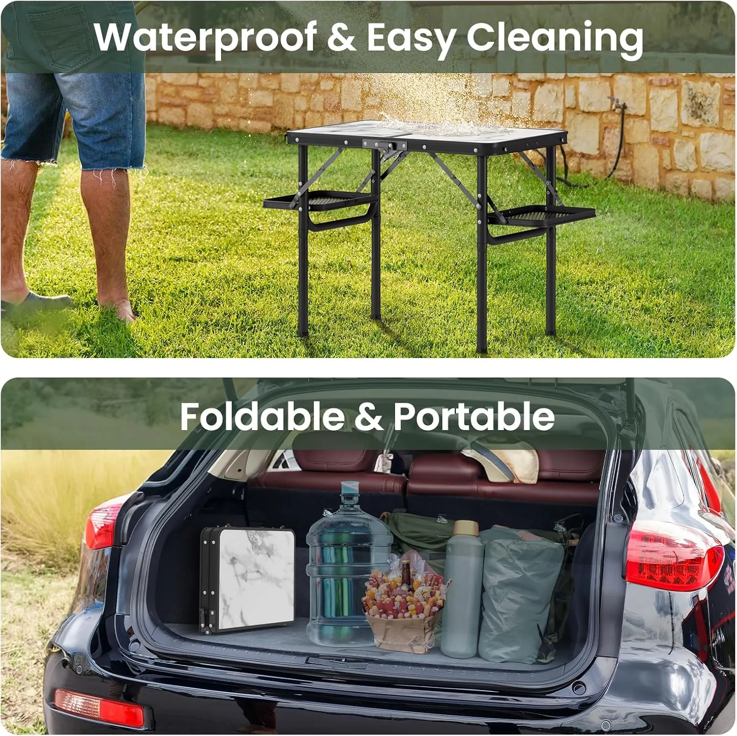 Titanker Small Camp Table 2ft with Storage Bag & Side Racks, Folding Camping Table Portable, Picnic & Beach Table, Car Camping Essentials, Aluminum Light & Solid