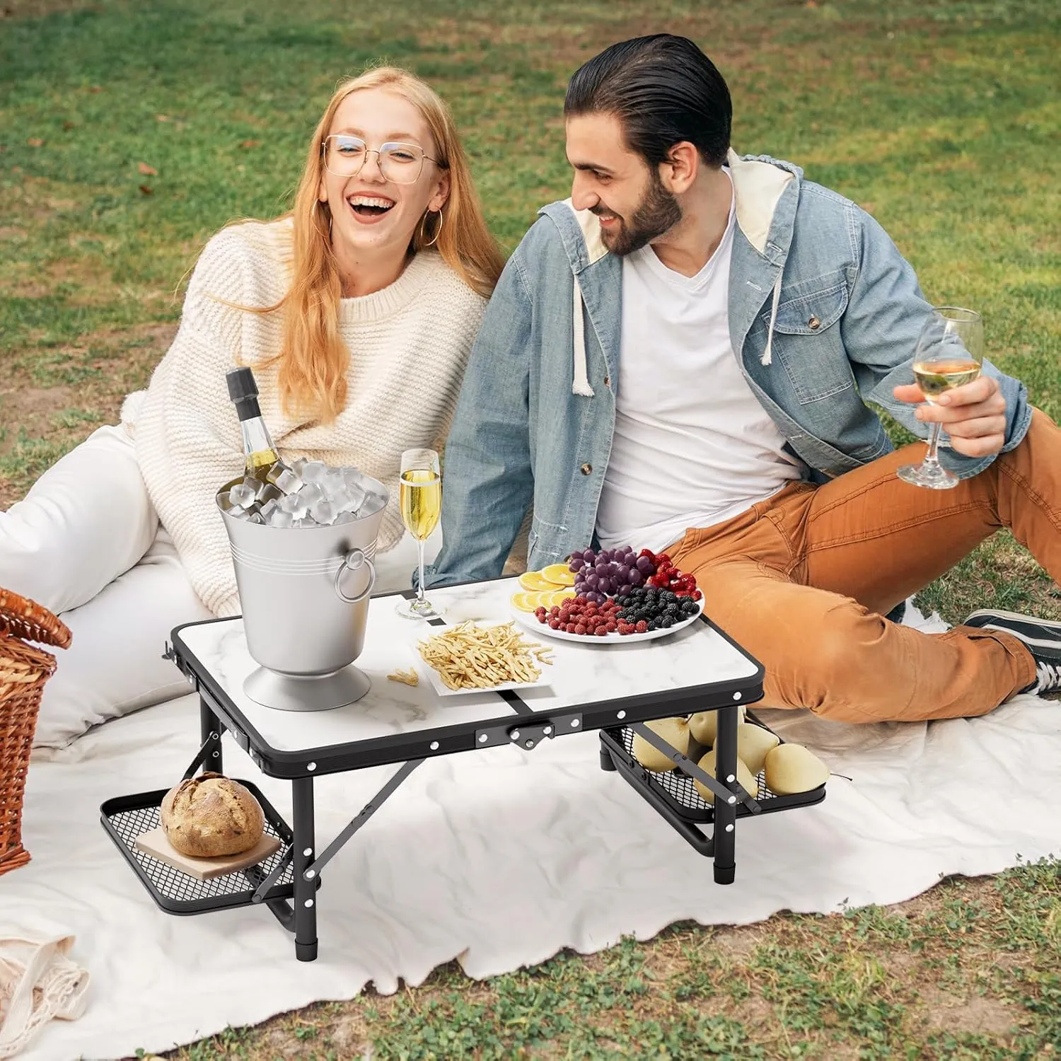 Titanker Small Camp Table 2ft with Storage Bag & Side Racks, Folding Camping Table Portable, Picnic & Beach Table, Car Camping Essentials, Aluminum Light & Solid
