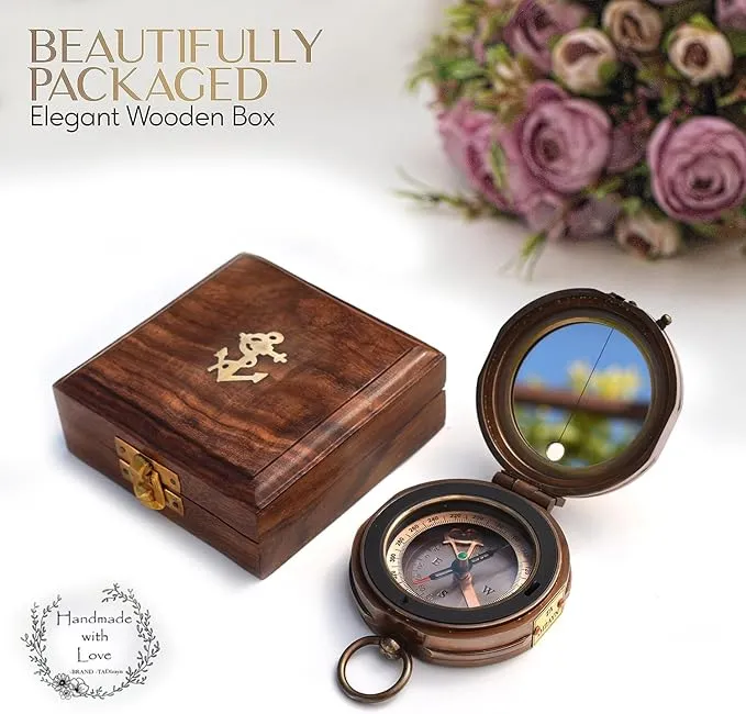 Trust in The Lord with All Your Heart -Proverbs 3: 5-6 Quote Engraved Compass with Wooden Box, Greeting card, Gift Compass, Graduation Day Gifts 2024 Compass for Women Mens Boy Girls