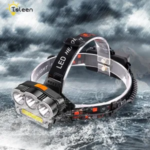 TSLEEN Waterproof LED Cree 3*T6 Headlamp Head Lamp lighting Light Flashlight Torch Lantern Fishing Headlight  2Pcs 18650 battery
