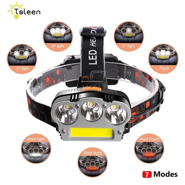 TSLEEN Waterproof LED Cree 3*T6 Headlamp Head Lamp lighting Light Flashlight Torch Lantern Fishing Headlight  2Pcs 18650 battery