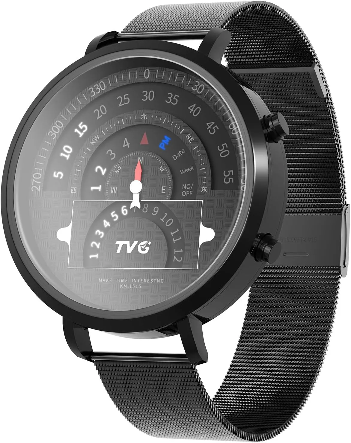 TVG Men's Watch, Multifunctional Outdoor Sports Watch with Compass and 50m Waterproof, Scratch-Resistant Mirror, Suitable for Hiking and Camping