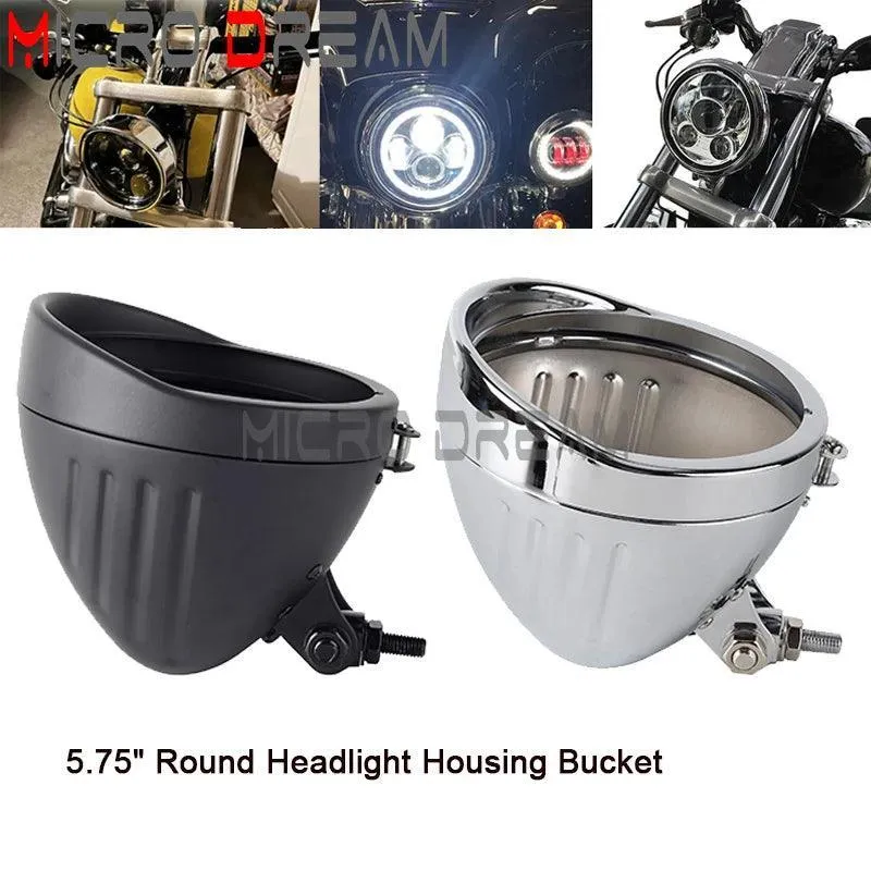 Universal Motorcycle 5.75" Round  Wire Harnesst Headlamp Light Shell