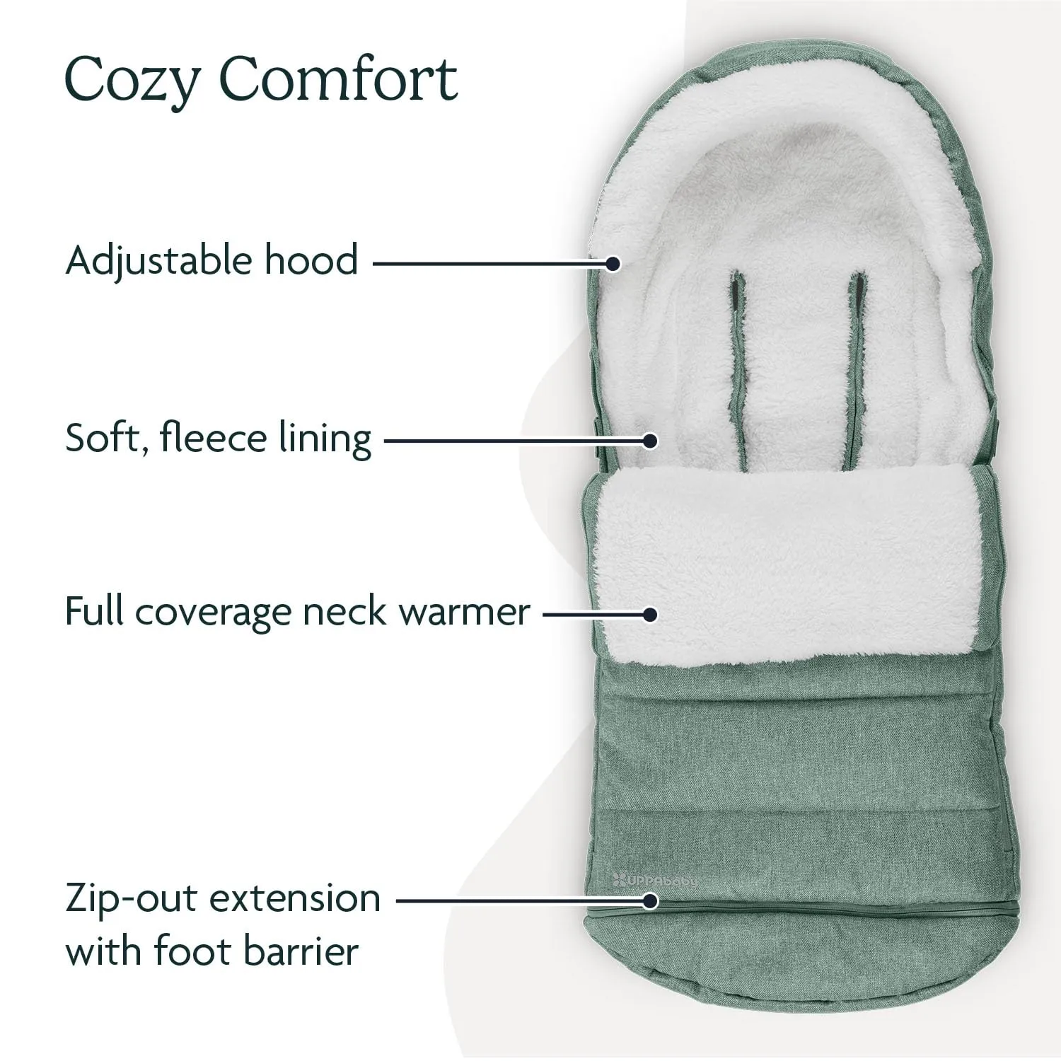 UPPAbaby CozyGanoosh Footmuff - Easily Attaches to UPPAbaby Strollers   RumbleSeat - Ultra-plush, Weather-Proof - Winter Stroller Cover - Gwen (Green Mélange)