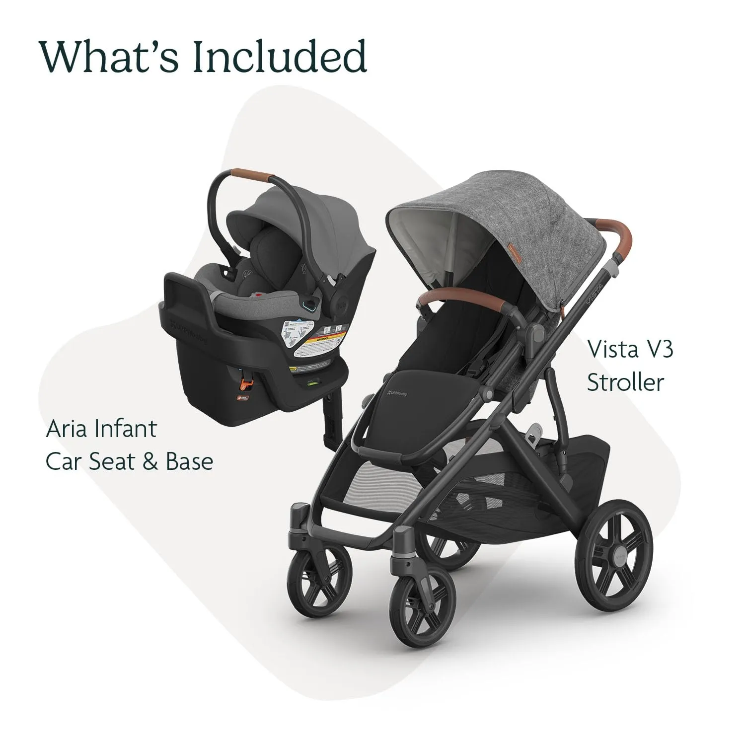 UPPAbaby Travel System - Vista V3 Stroller   Aria Lightweight Car Seat Combo - Toddler Seat, Rain Shield, Bug Shield, Car Seat, Base with Load Leg   Infant Insert Included – Greyson (Charcoal Mélange)