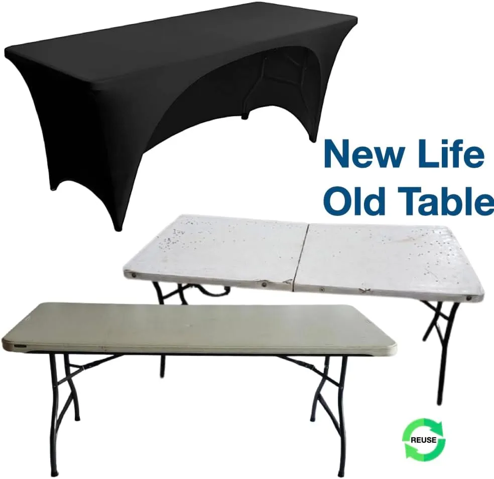 Urby Elastic Open Back Table Clothes for 6 Foot Rectangle Tables Fits 6ft Folding Tables from Lifetime, COSCO, Mainstays and Others. Heavy-Duty Stretchy Wrinkle Resistant Spandex. Black 4 Pack.