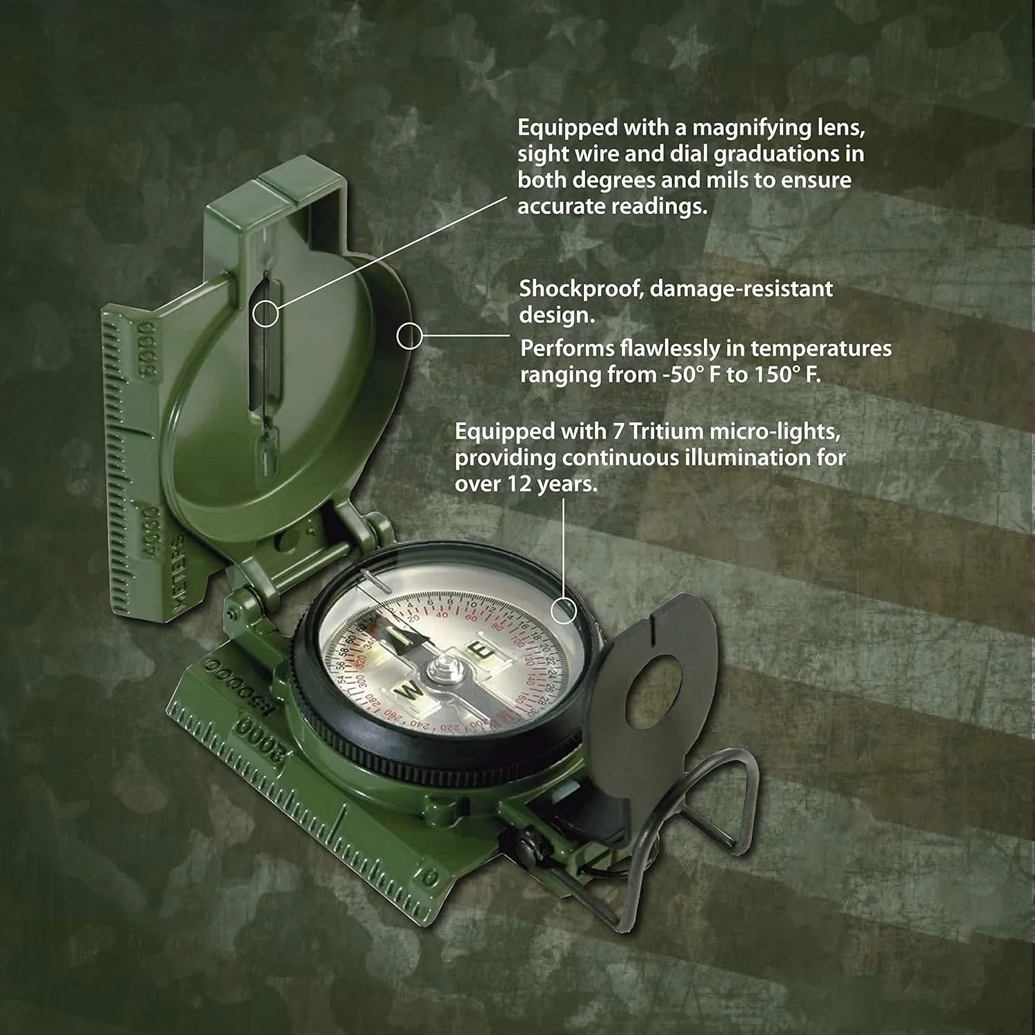 US Military Phosphorescent Waterproof Accurate Hand Held Compasses with Pouch for Hiking Camping Navigation Survival Backpacking Orienteering