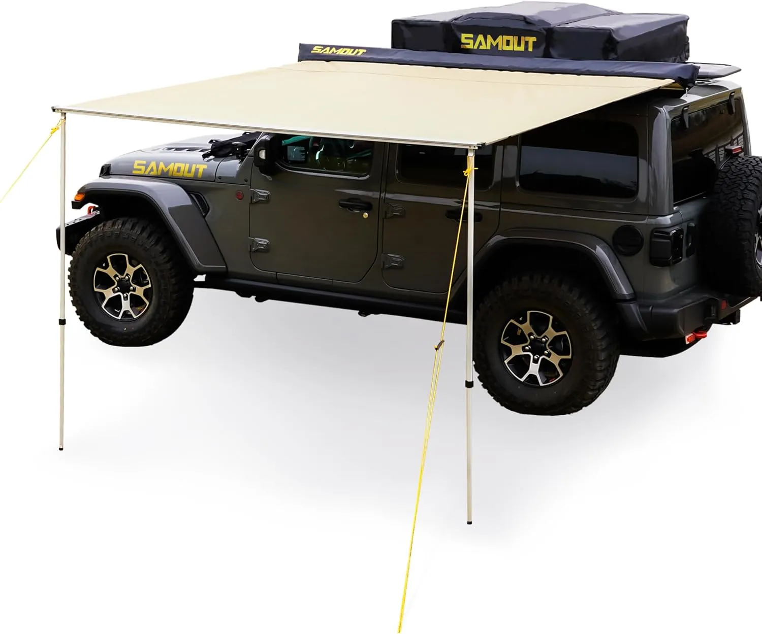 Vehicle Awning, 4.6ft x 6.6ft, Rooftop Pullout Ripstop UPF50  Side Awning, Reinforced Hinges & Poles for Jeep/SUV/Truck/Van