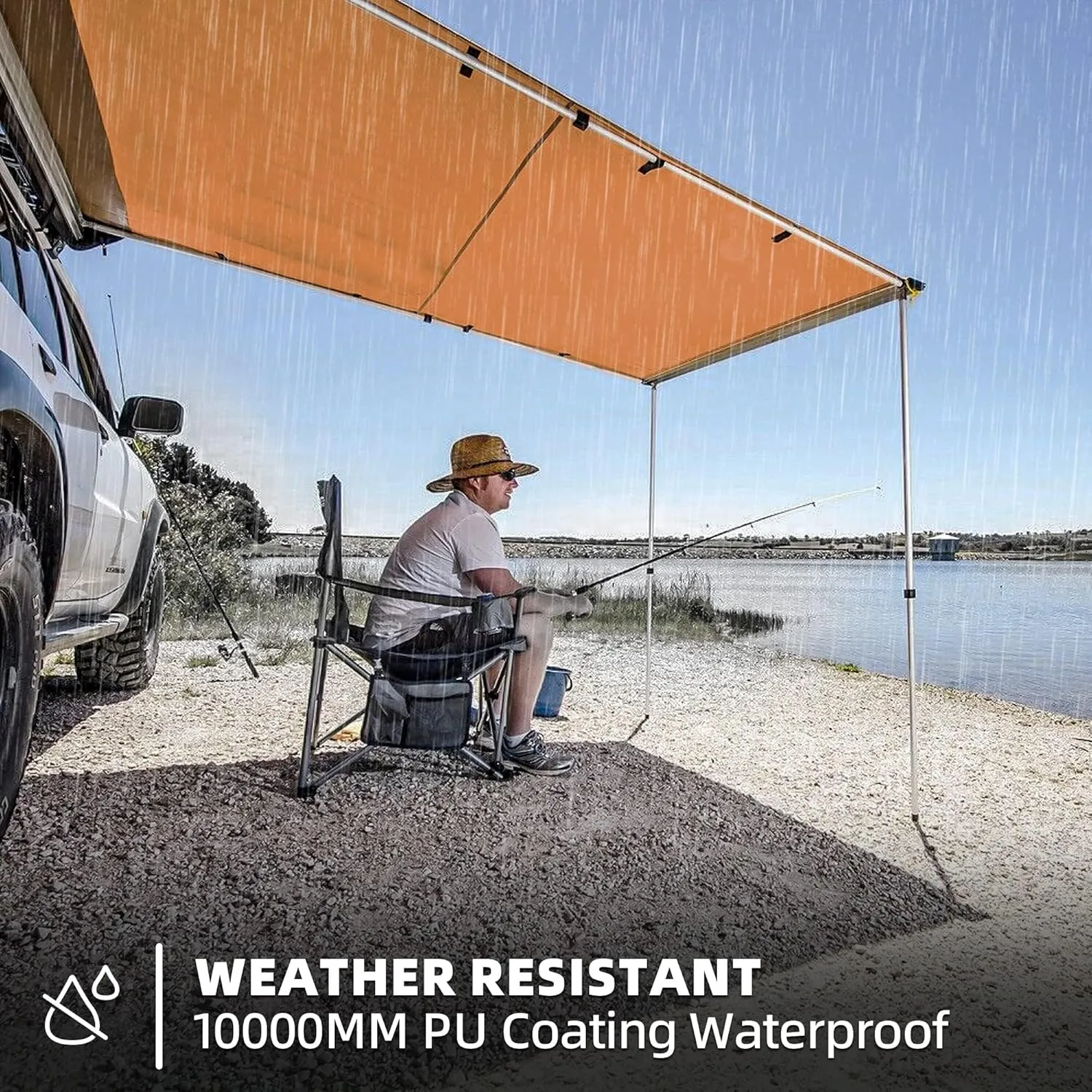 Vehicle Awning, 4.6ft x 6.6ft, Rooftop Pullout Ripstop UPF50  Side Awning, Reinforced Hinges & Poles for Jeep/SUV/Truck/Van