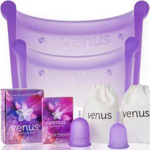 Venus Menstrual Cup (Period Cup for Women) - Perfect for Beginners & Pros - Best for Light & Heavy Flow - 12 Hours Leak-Free Protection - 100% Medical Grade Silicone Reusable Cup | Small Large