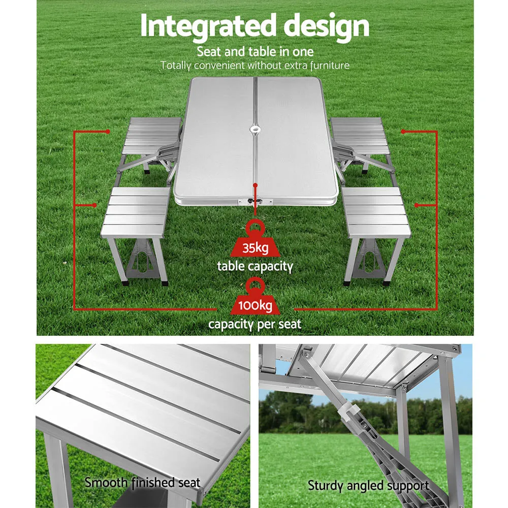 Versatile Folding Camping Table Set with 2 Bench Chairs for Outdoor Activities