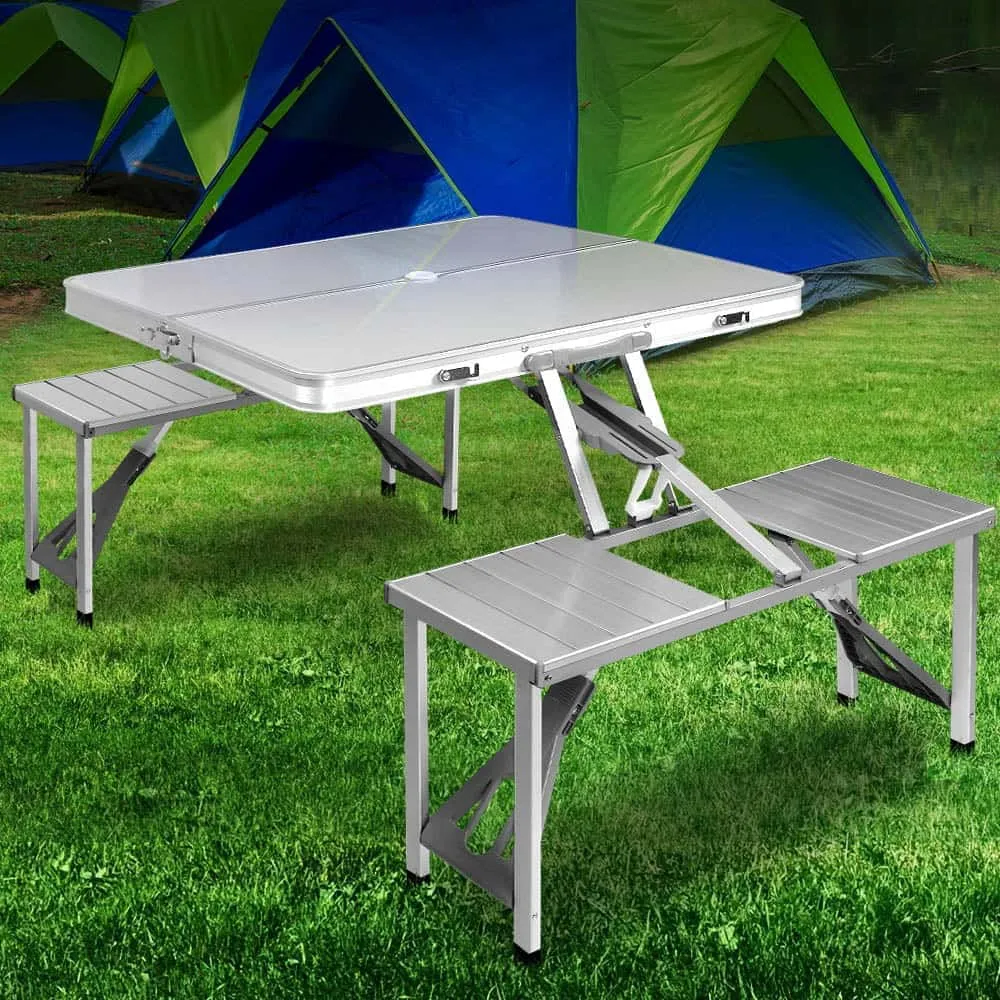 Versatile Folding Camping Table Set with 2 Bench Chairs for Outdoor Activities