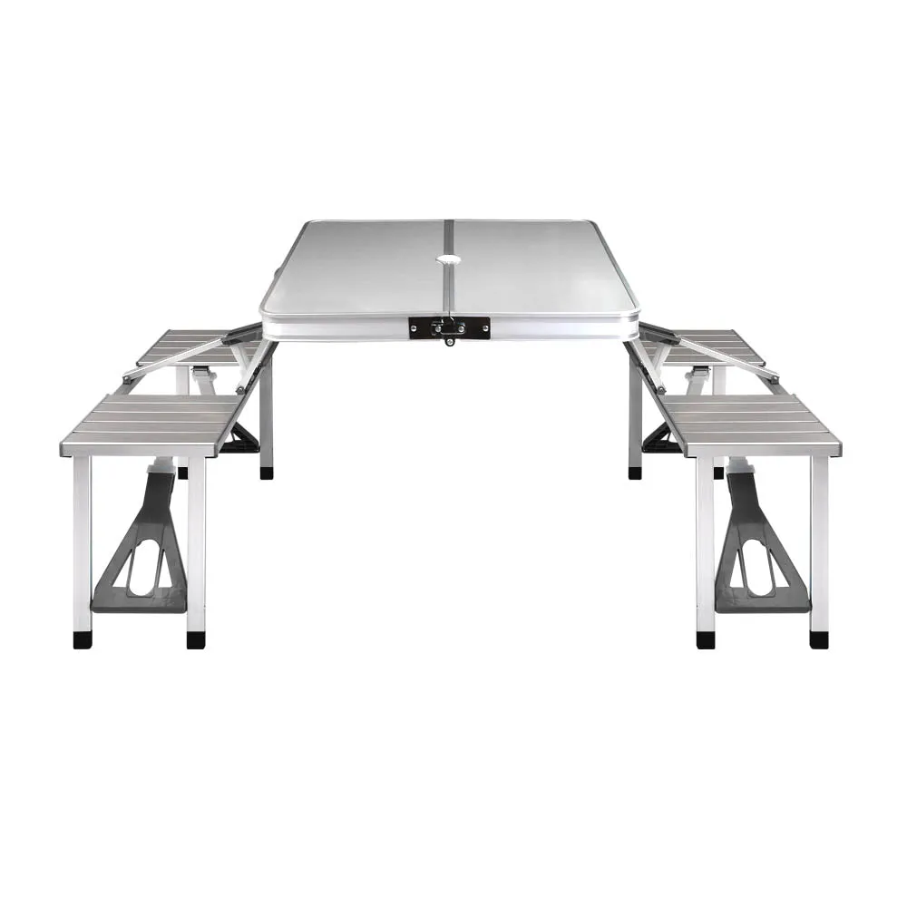 Versatile Folding Camping Table Set with 2 Bench Chairs for Outdoor Activities