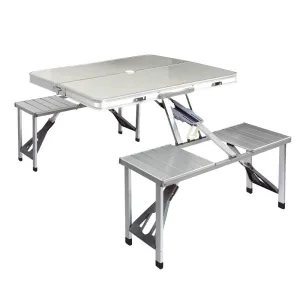 Versatile Folding Camping Table Set with 2 Bench Chairs for Outdoor Activities