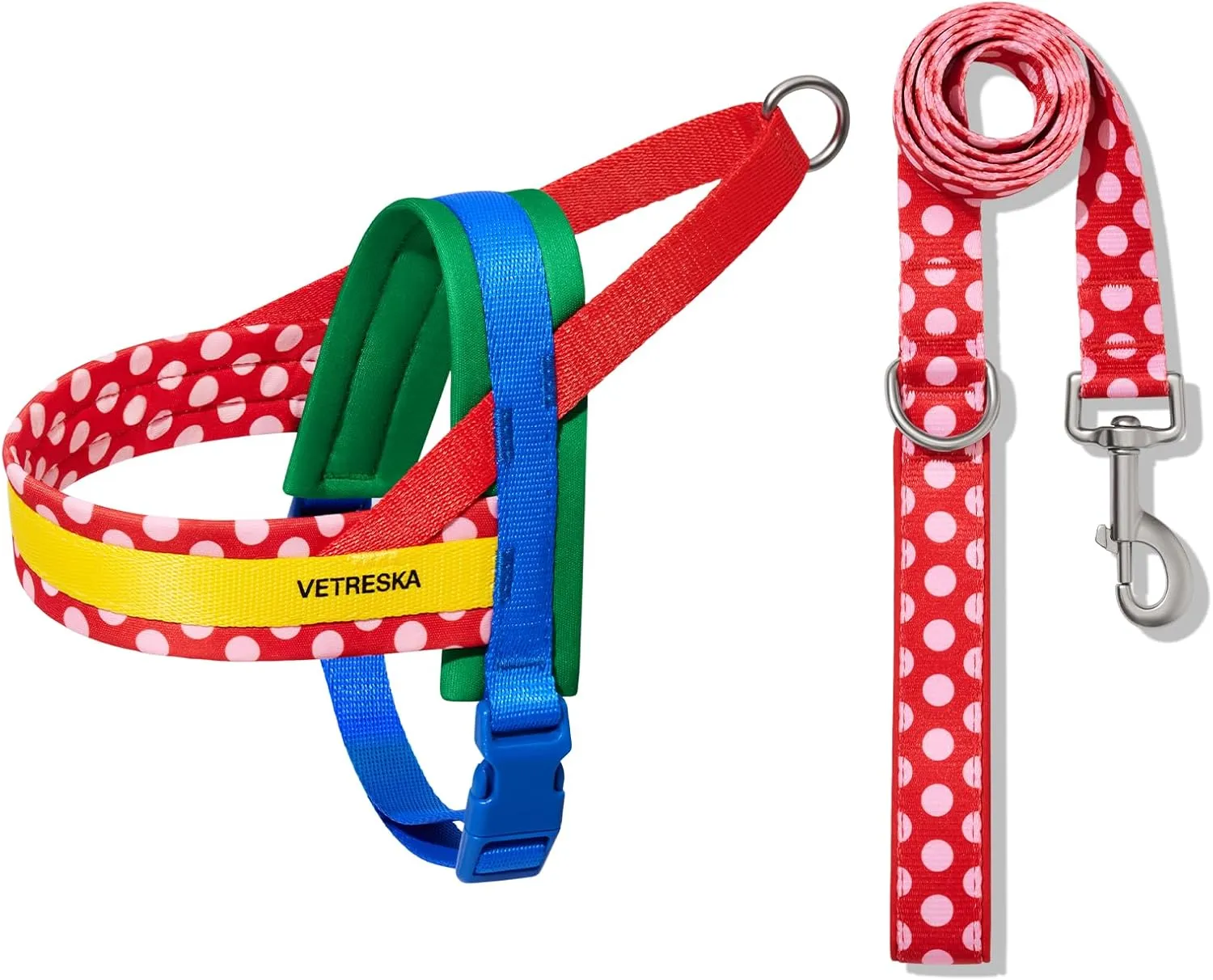 VETRESKA MoMA Dog Harness and Leash Set, Easy Walk Dog Harness for Large Dogs, No Pull Puppy Harness for Walking and Training, Adjustable, Take Control & Anti-Twist Pet Lead Combo(Red, L)