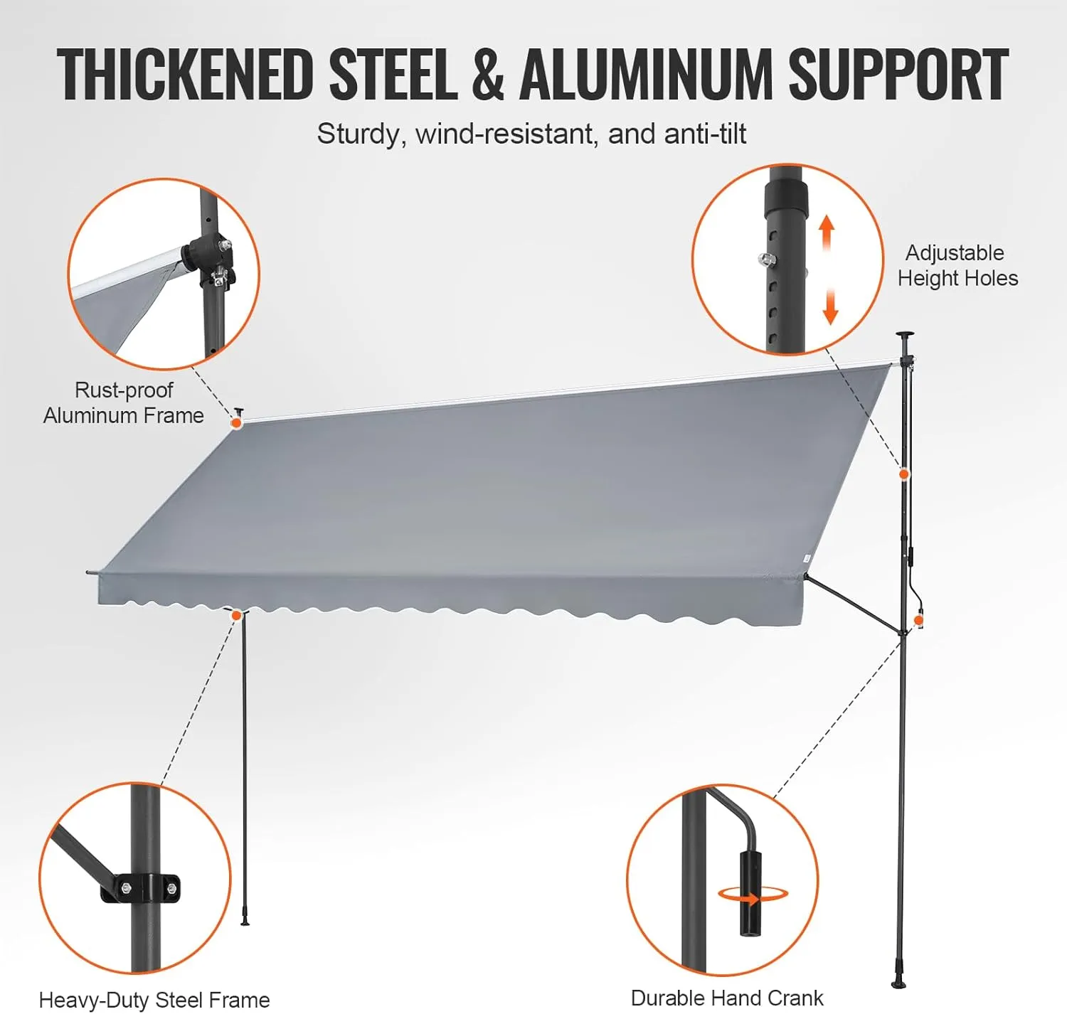VEVOR 178" x 122" Patio Awning Retractable, Outdoor Retractable Patio Awning Sunshade Shelter, Adjustable Patio Door Window Awning Canopy with Manual Crank Handle for Backyard, Garden, Balcony