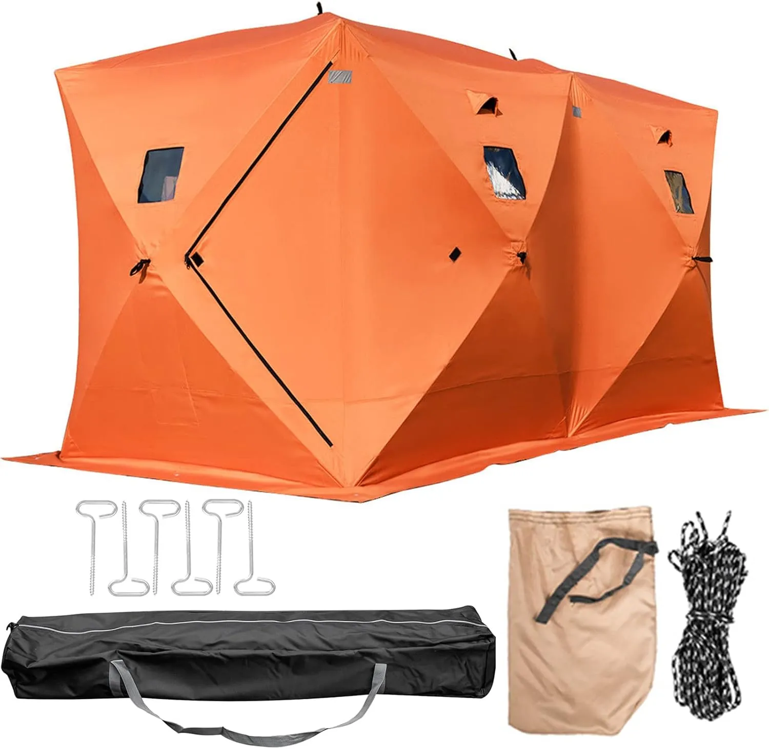 VEVOR Portable Pop-Up Tent, 1-8 Person Insulated Shelter, Large Fishing Area, Hub-Style Shanty for Winter Fishing, Waterproof Oxford Ice Cube with Anchors/Ropes/Carrying Bag