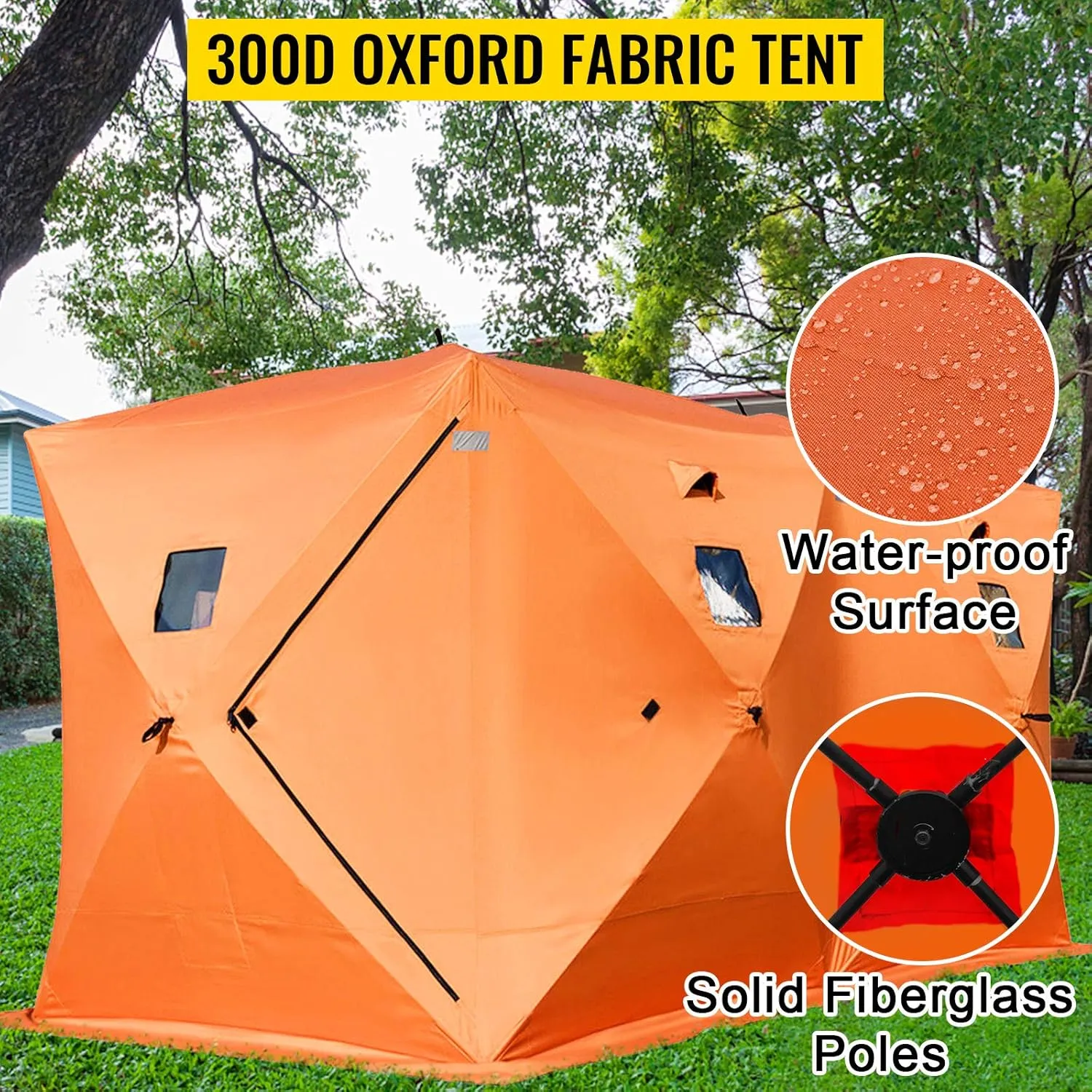 VEVOR Portable Pop-Up Tent, 1-8 Person Insulated Shelter, Large Fishing Area, Hub-Style Shanty for Winter Fishing, Waterproof Oxford Ice Cube with Anchors/Ropes/Carrying Bag