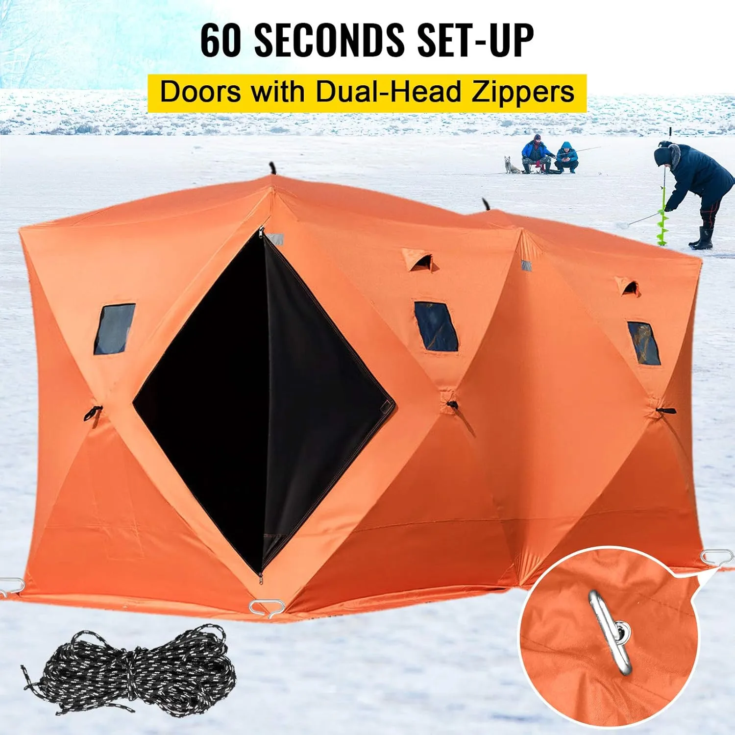 VEVOR Portable Pop-Up Tent, 1-8 Person Insulated Shelter, Large Fishing Area, Hub-Style Shanty for Winter Fishing, Waterproof Oxford Ice Cube with Anchors/Ropes/Carrying Bag