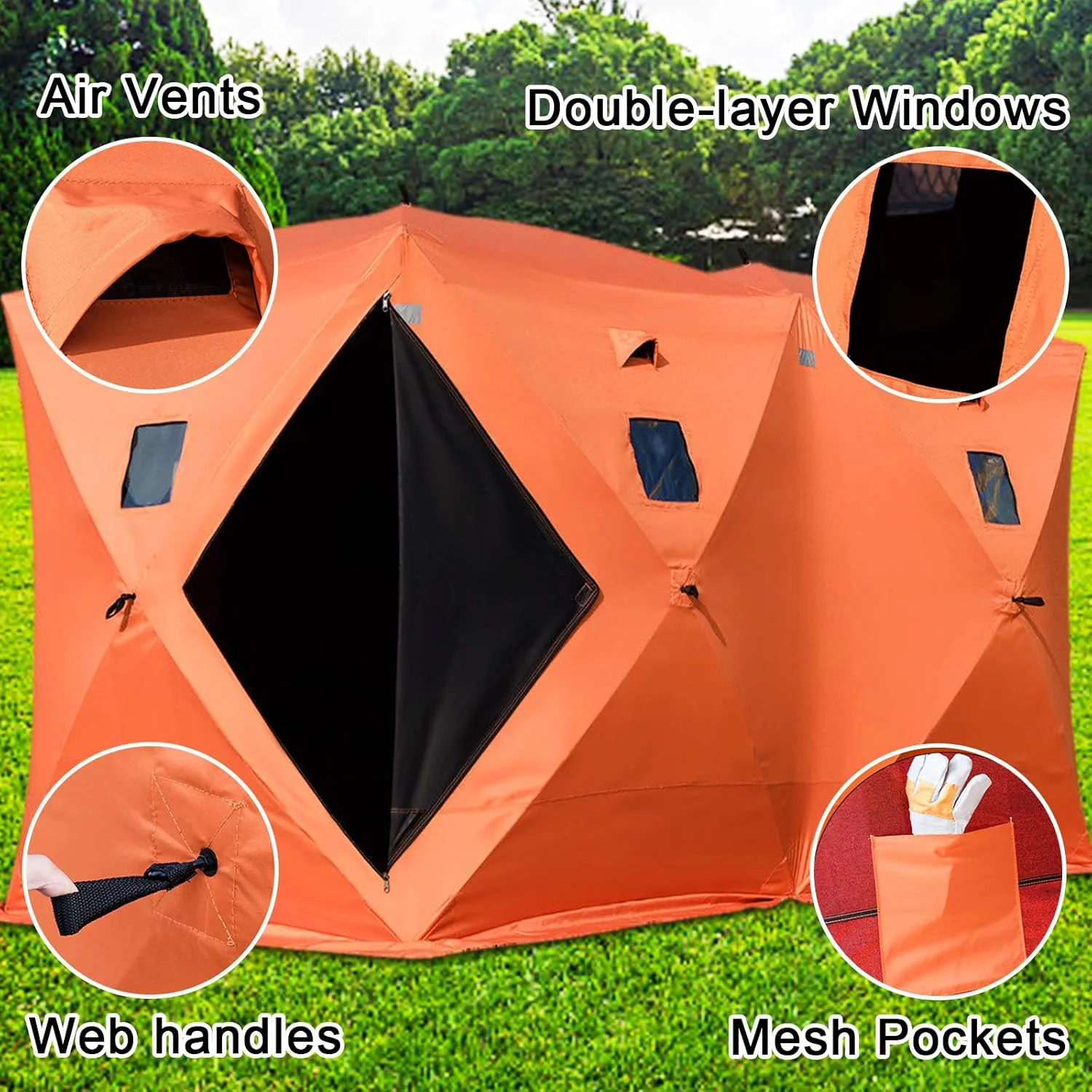 VEVOR Portable Pop-Up Tent, 1-8 Person Insulated Shelter, Large Fishing Area, Hub-Style Shanty for Winter Fishing, Waterproof Oxford Ice Cube with Anchors/Ropes/Carrying Bag