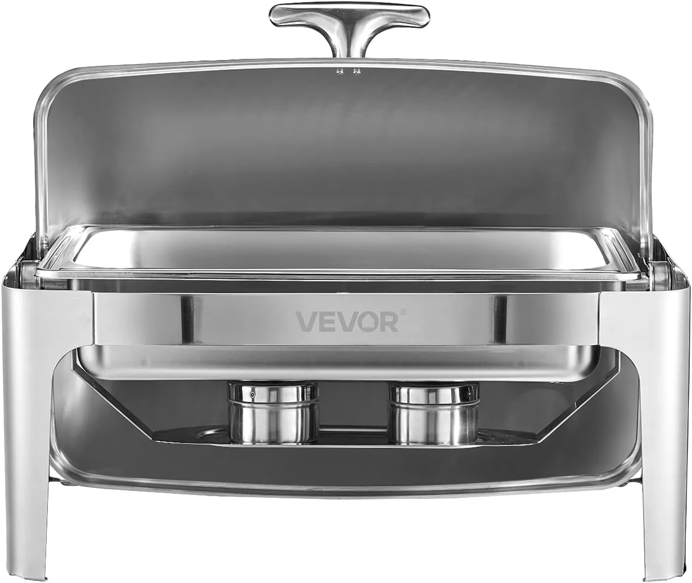 VEVOR Roll Top Chafing Dish Buffet Complete Set, 9Qt Stainless Steel Chafer with Full Size Pan, Rectangle Catering Warmer Server with Lid Water Pan Folding Stand Fuel Holder Meal Clip, Silver