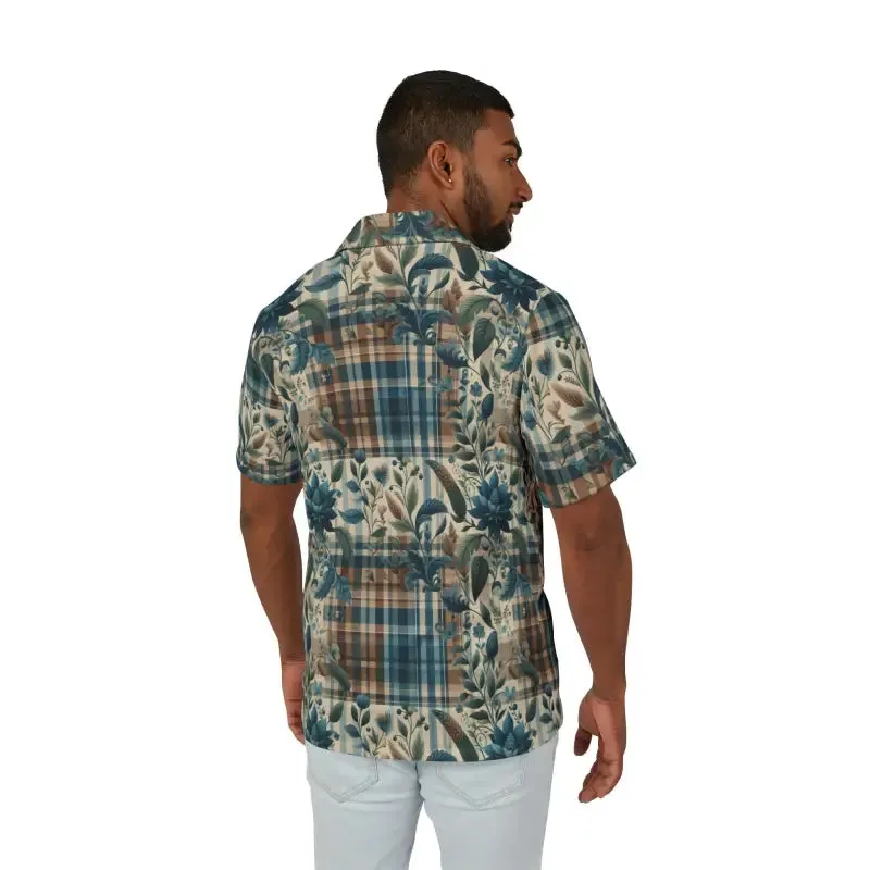 Vibrant Men Floral Plaid Hawaiian Camp Shirt