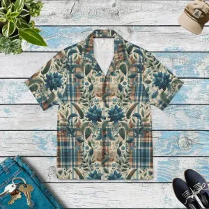 Vibrant Men Floral Plaid Hawaiian Camp Shirt