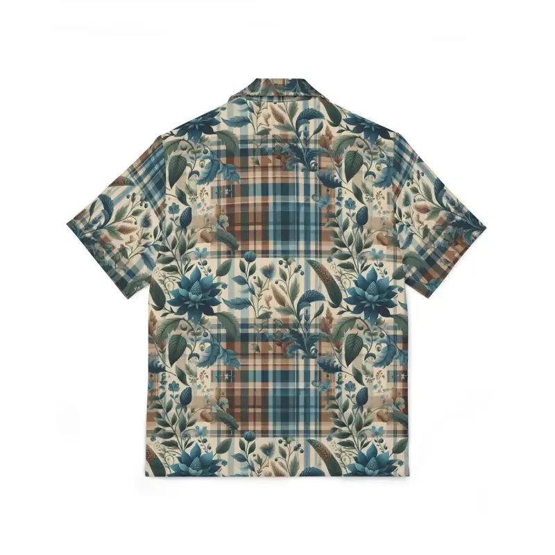 Vibrant Men Floral Plaid Hawaiian Camp Shirt