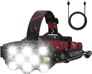 Victoper Headlamp Rechargeable, High Lumens Super Bright 10 LED Head Lamp, 8 2 Mode Head Light with Red Light for Adult, Waterproof Head Flashlight for Outdoor Running, Hunting, Camping, Red&Black