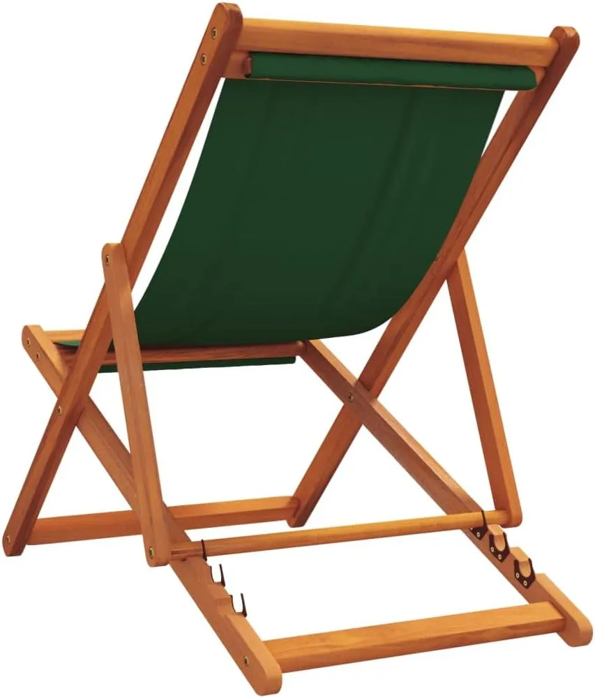vidaXL Folding Beach Chairs - Green Fabric Outdoor Patio Seating, 3-Position Adjustable Recliners, Eucalyptus Wood Frame, Pack of 2