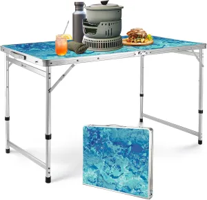 VILLEY Folding Camping Table 4FT, Large Portable Aluminum Table with Adjustable Height, Foldable Lightweight Picnic Table with Carry Handle for Camping, BBQ, Outdoor & Indoor Activities