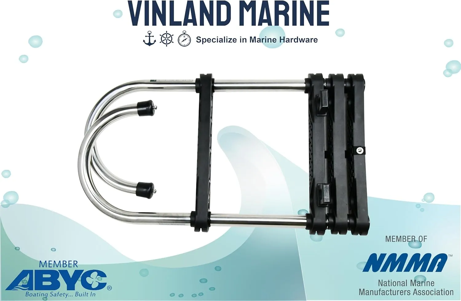 Vinland Marine 304 Stainless Steel 4-Step Removable Gunwale Hook Ladder, Pontoon Boat Folding Ladder, Telescoping, Detachable