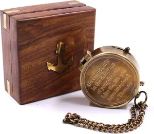 Vintage Brass Compass with Engraved Quote – “Go Confidently in The Direction of Your Dreams” – Nautical Compass with Chain & Rosewood Box – Graduation, Retirement Gift for Him or Her