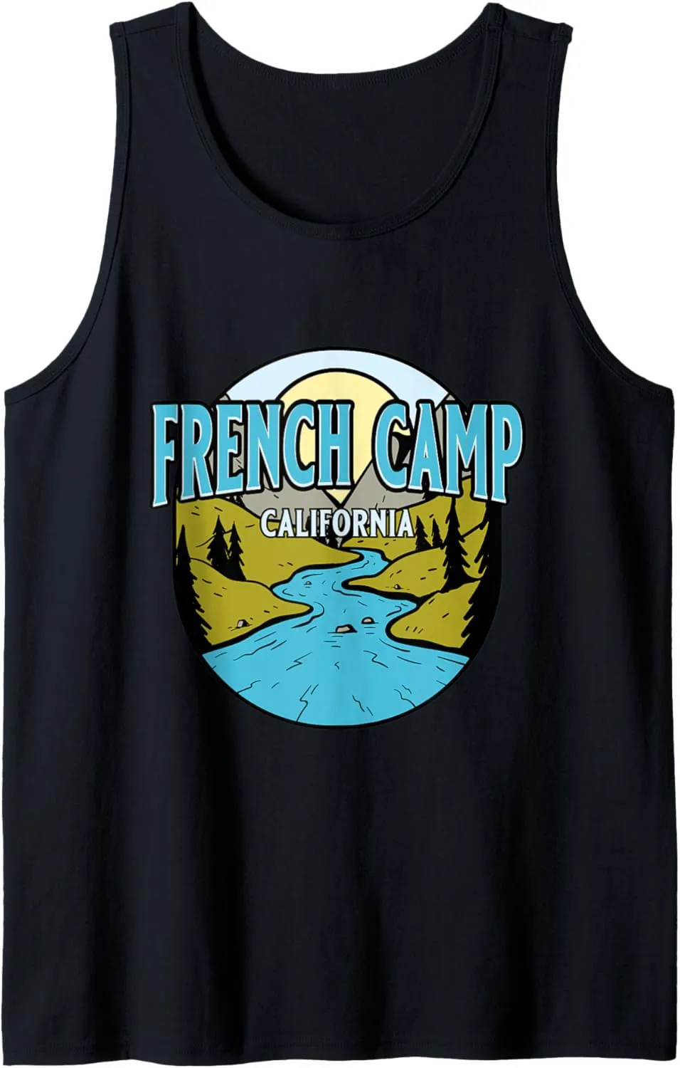 Vintage French Camp, California River Valley Souvenir Print Tank Top