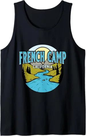 Vintage French Camp, California River Valley Souvenir Print Tank Top
