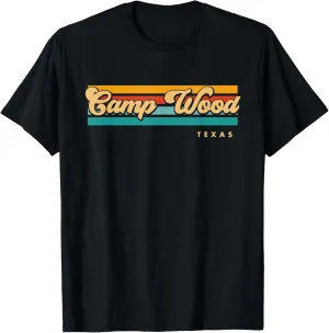 Vintage Sunset Stripes Camp Wood, Texas T-Shirt