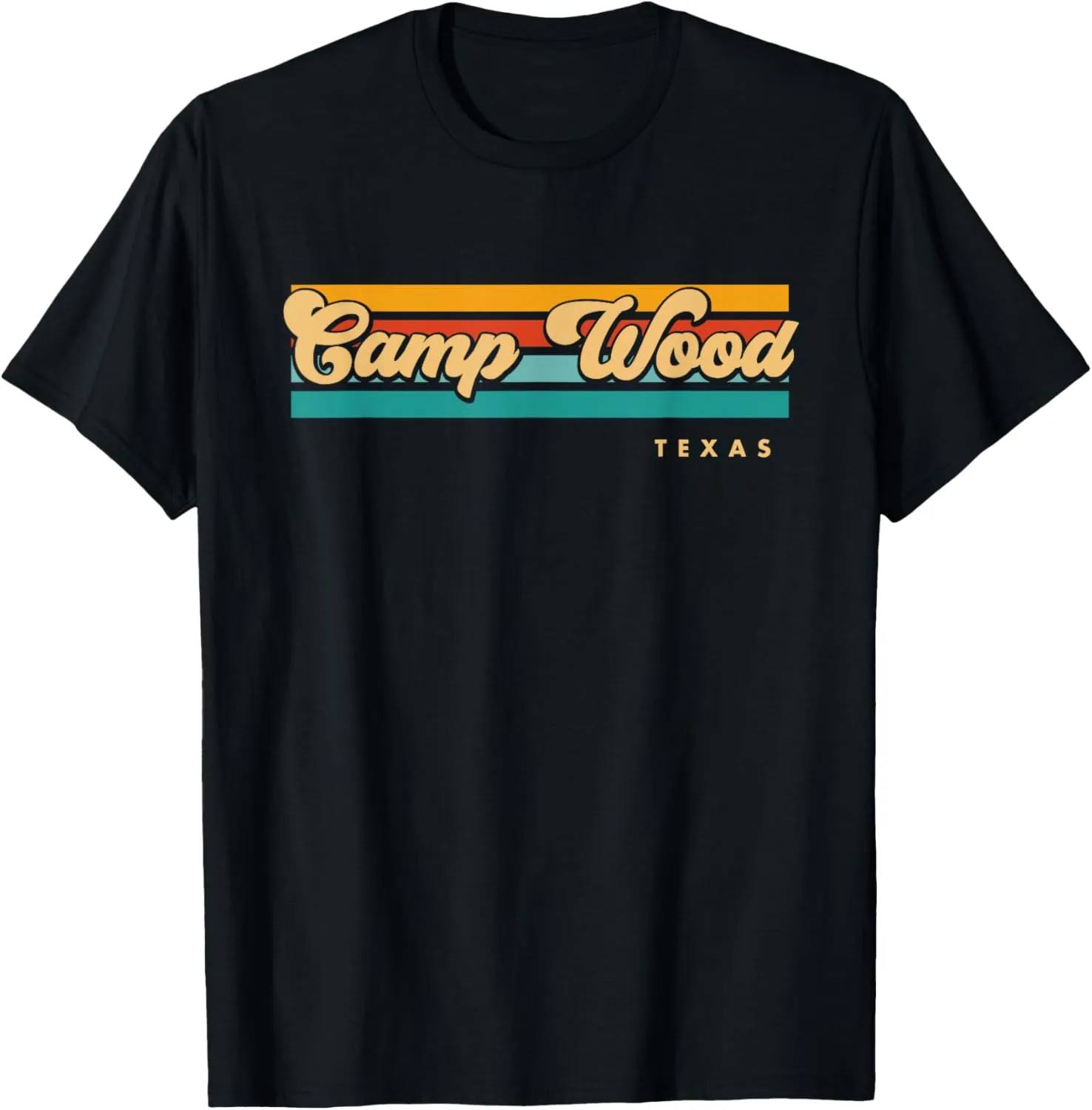 Vintage Sunset Stripes Camp Wood, Texas T-Shirt