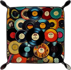 Vinyl Music Records Printing Microfiber Leather Dice Trays Folding for RPG DND Table Games, Leather Dice Holder Storage Box Portable Folding Rolling Dice Tray, 16x16cm