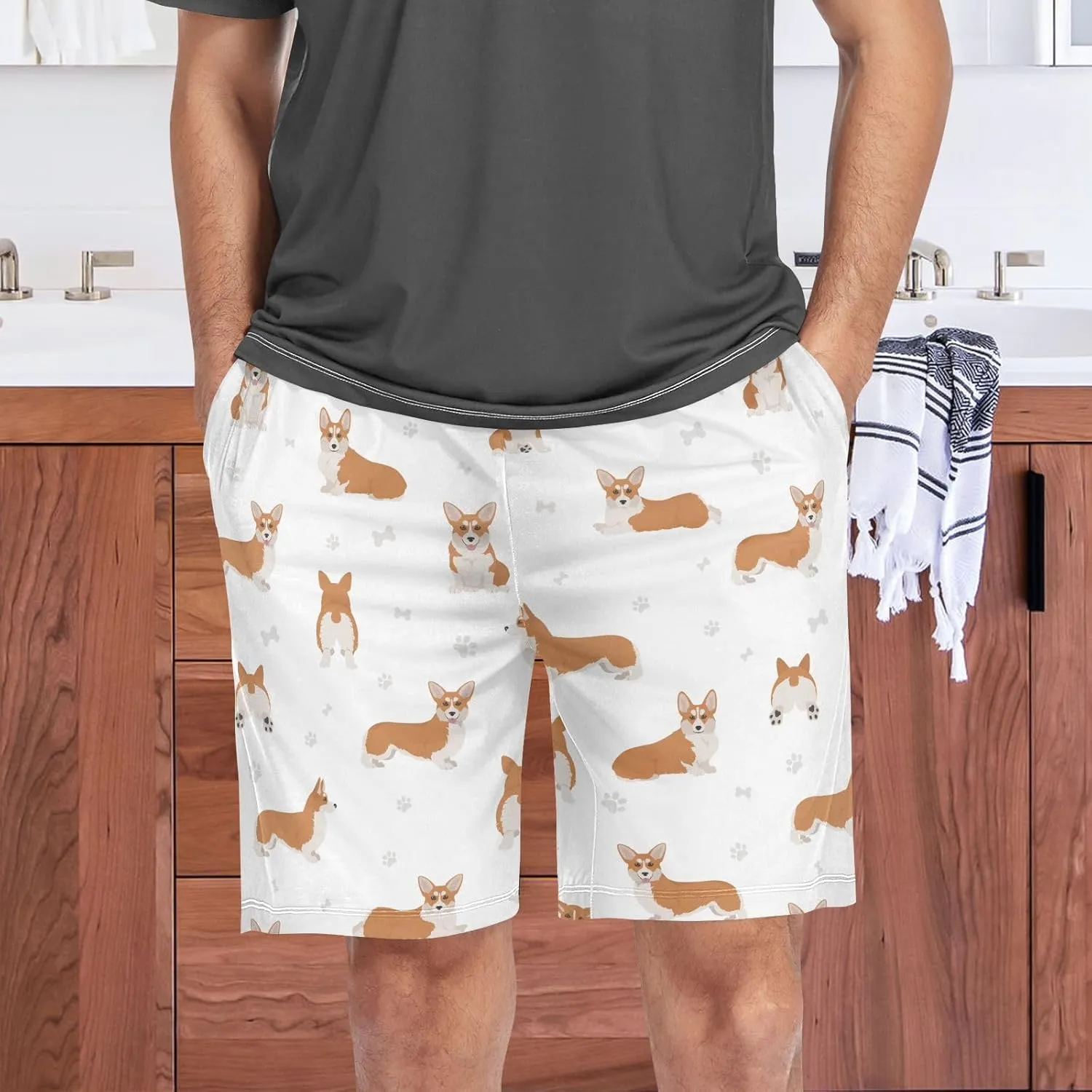 vvfelixl Men's Pajama Shorts Australian Shepherd Dog Sleep Shorts for Men Pajama Bottom Pants S