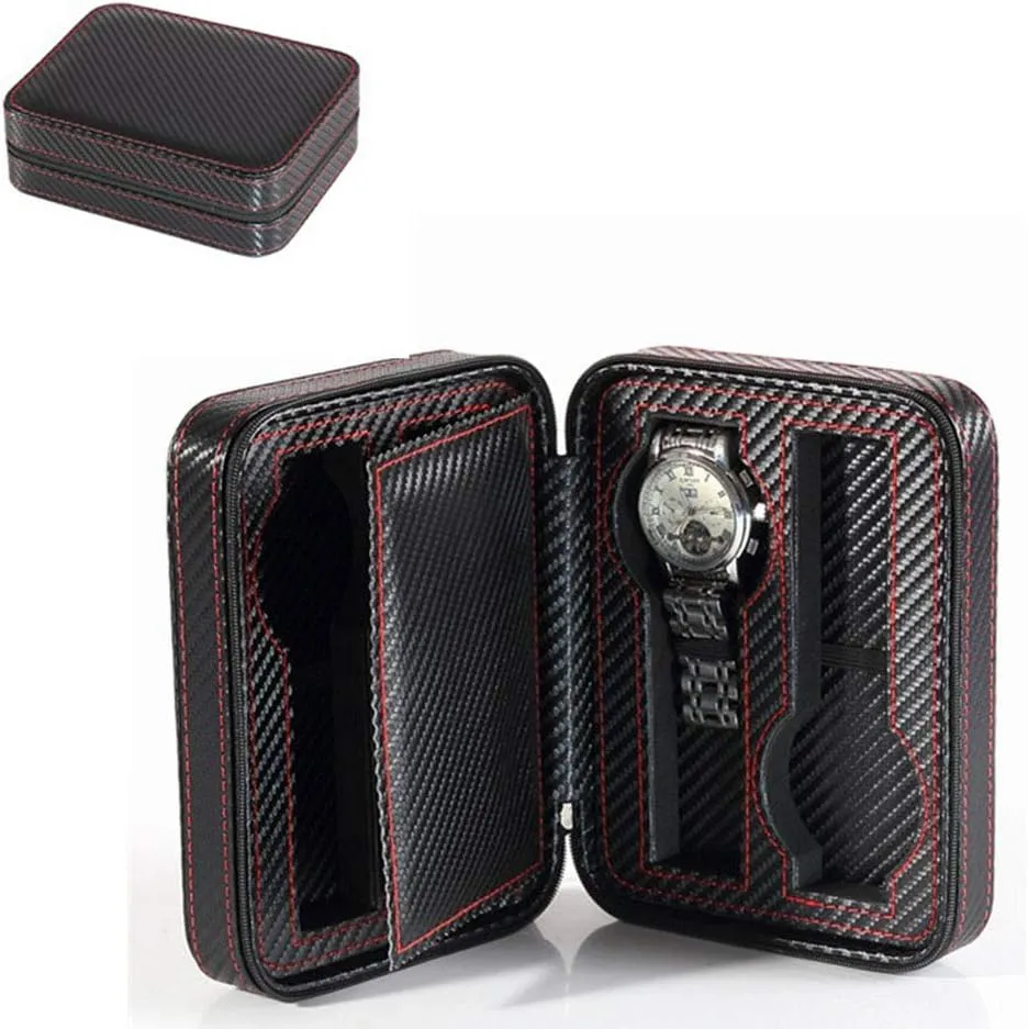 Watch Box Watch Storage Box Storage Bag Portable Travel Carbon Fiber Mechanical Watch Storage Zipper Household Multiple Watch Storage Space Folding Storage Watch Box