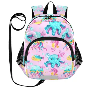 Watercolor Sea Jellyfish Toddler Harness Backpack for Boys Girls 3-6 Years Kids Backpack with Anti Lost Safety Leash Baby Travel Bag for Travel Preschool Walking
