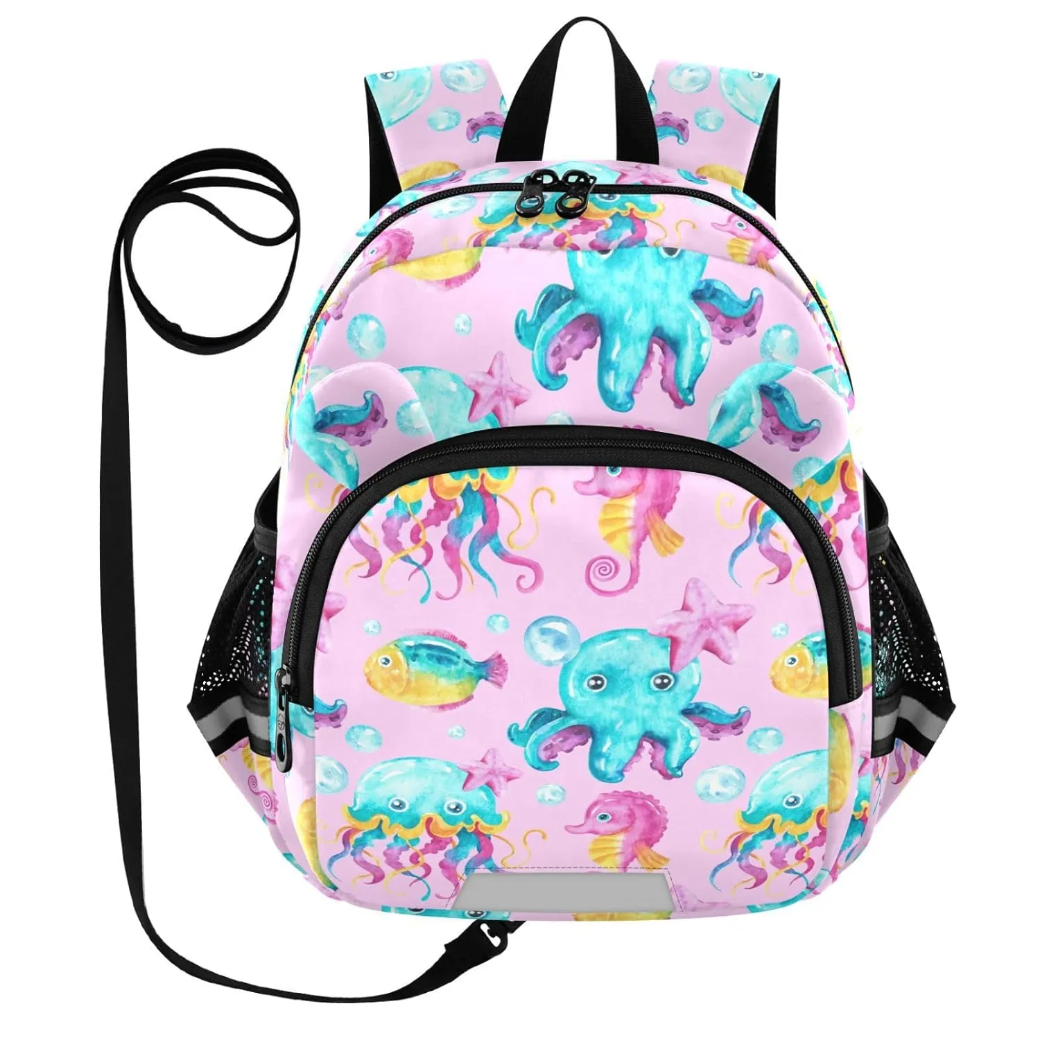 Watercolor Sea Jellyfish Toddler Harness Backpack for Boys Girls 3-6 Years Kids Backpack with Anti Lost Safety Leash Baby Travel Bag for Travel Preschool Walking