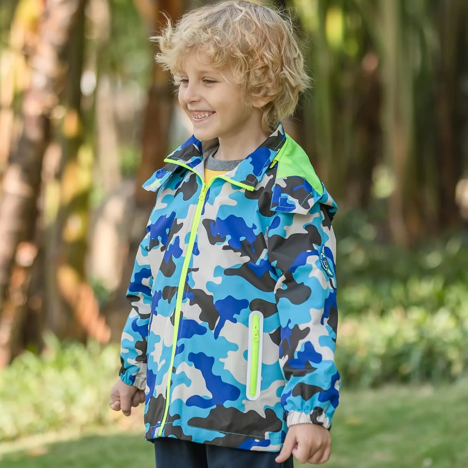 Waterproof Hooded Jacket for Boys Girls,Kids Raincoats Outdoor Windbreaker Dinosaur Rain Jacket