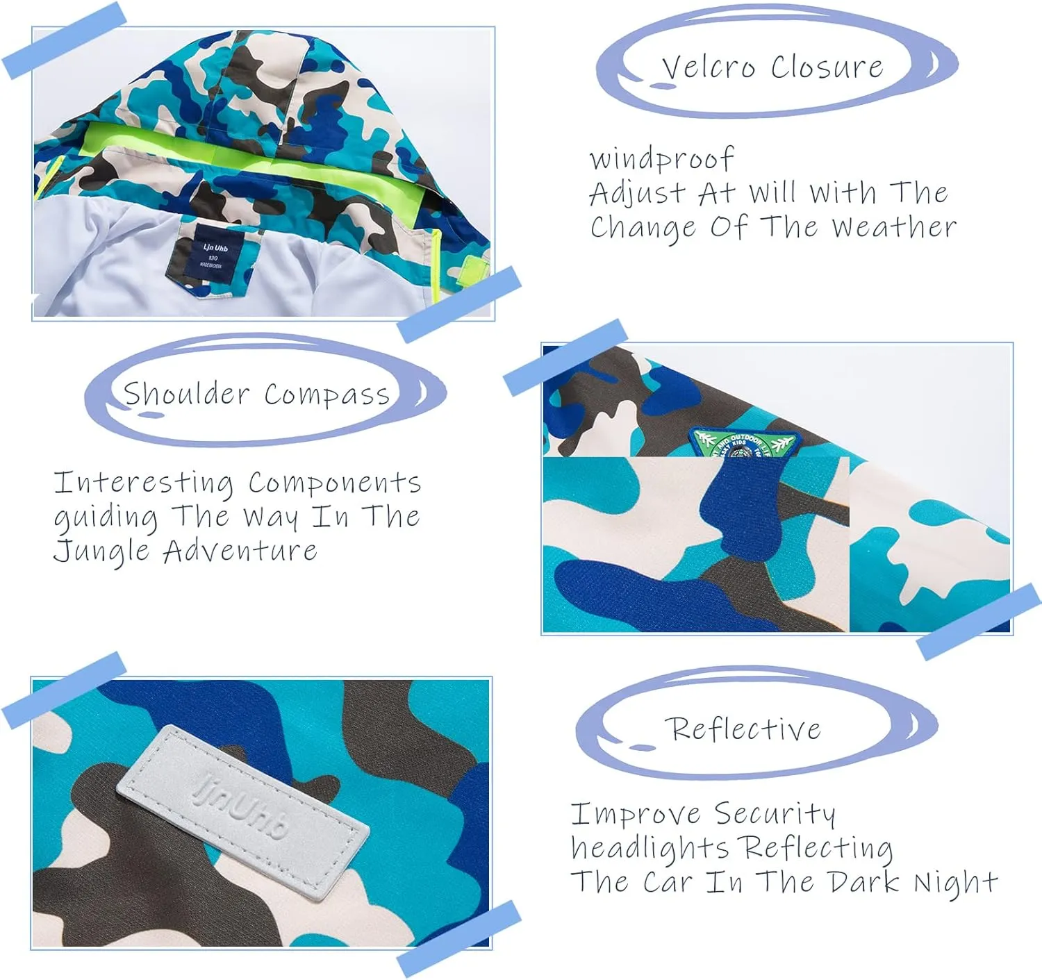 Waterproof Hooded Jacket for Boys Girls,Kids Raincoats Outdoor Windbreaker Dinosaur Rain Jacket