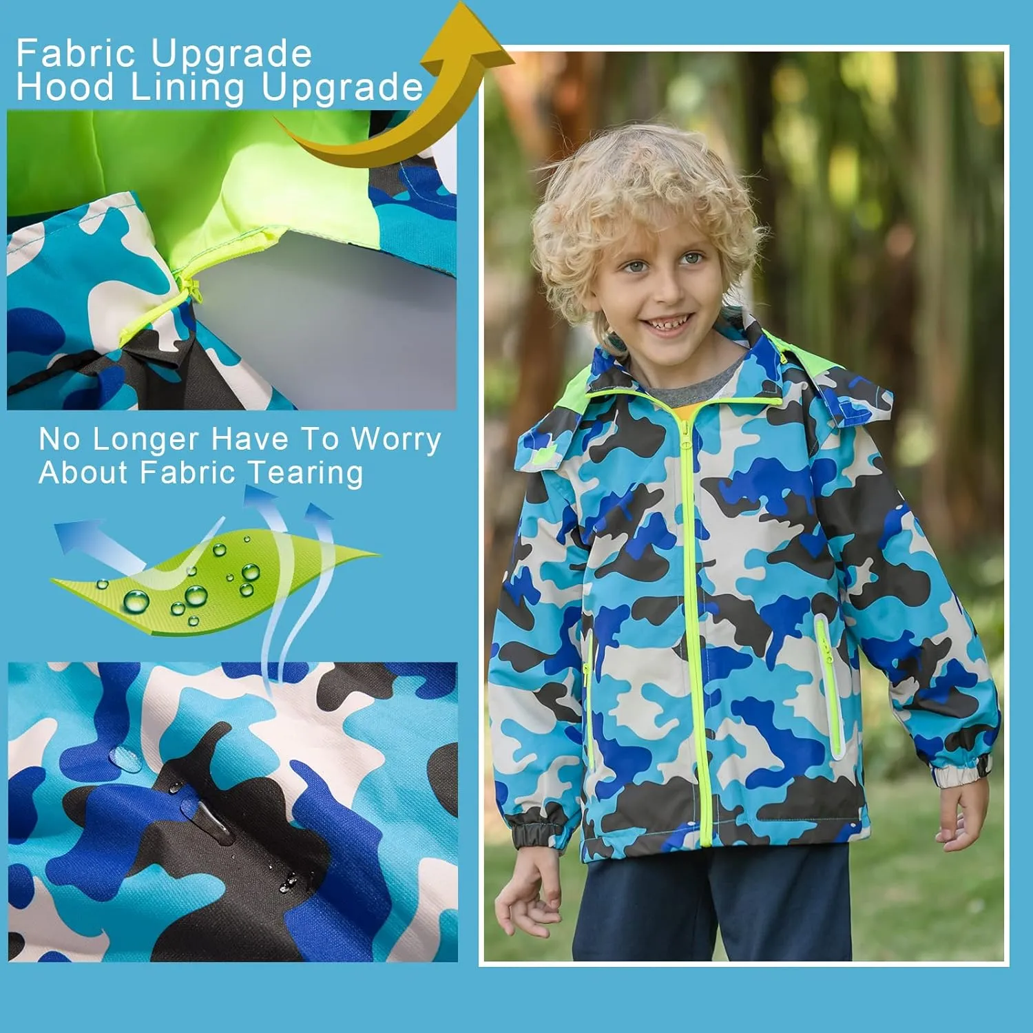 Waterproof Hooded Jacket for Boys Girls,Kids Raincoats Outdoor Windbreaker Dinosaur Rain Jacket