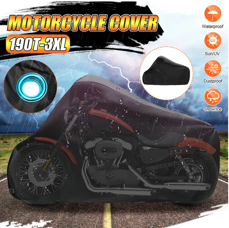 Waterproof Motorcycle Cover Outdoor with Anti-Theft Lock Hole - Black