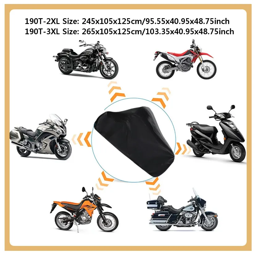 Waterproof Motorcycle Cover Outdoor with Anti-Theft Lock Hole - Black
