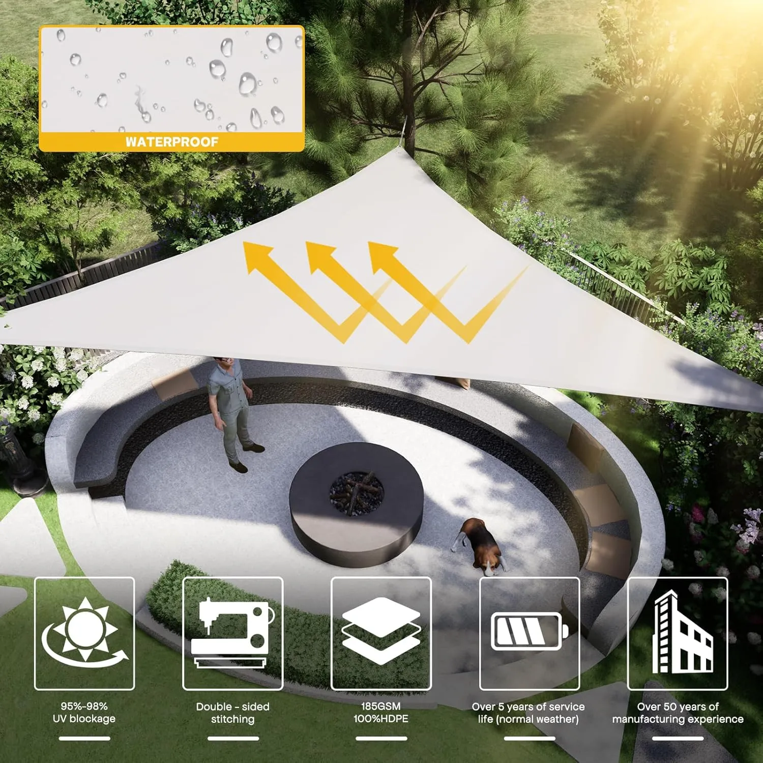 Waterproof Sun Shade Sail, 16'x 16'x 16' 95% UV Block Sun Shade Canopy Triangle Outdoor Shade Cover, Awning Shelter for Outdoor Patio Garden Backyard, Customizable（Light Gray）